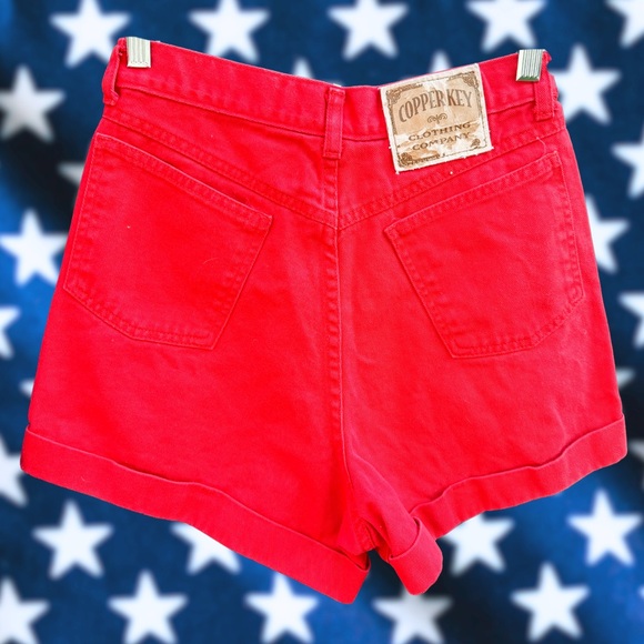 Vintage High Waist Denim Shorts ⚡️ Size 9 ⚡️Red High Waist Shorts ⚡️ Copper Key - Picture 3 of 4